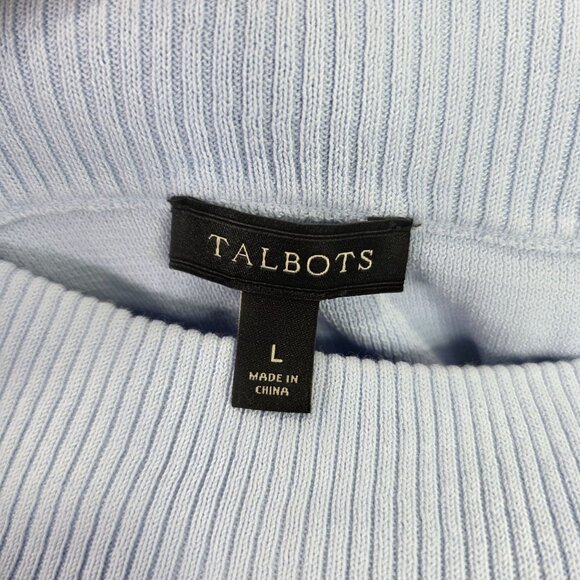 Womens Talbots Blue Ribbed Sweater 3/4 Bell Sleeves Cotton & Rayon Blend Size L - Picture 2 of 7